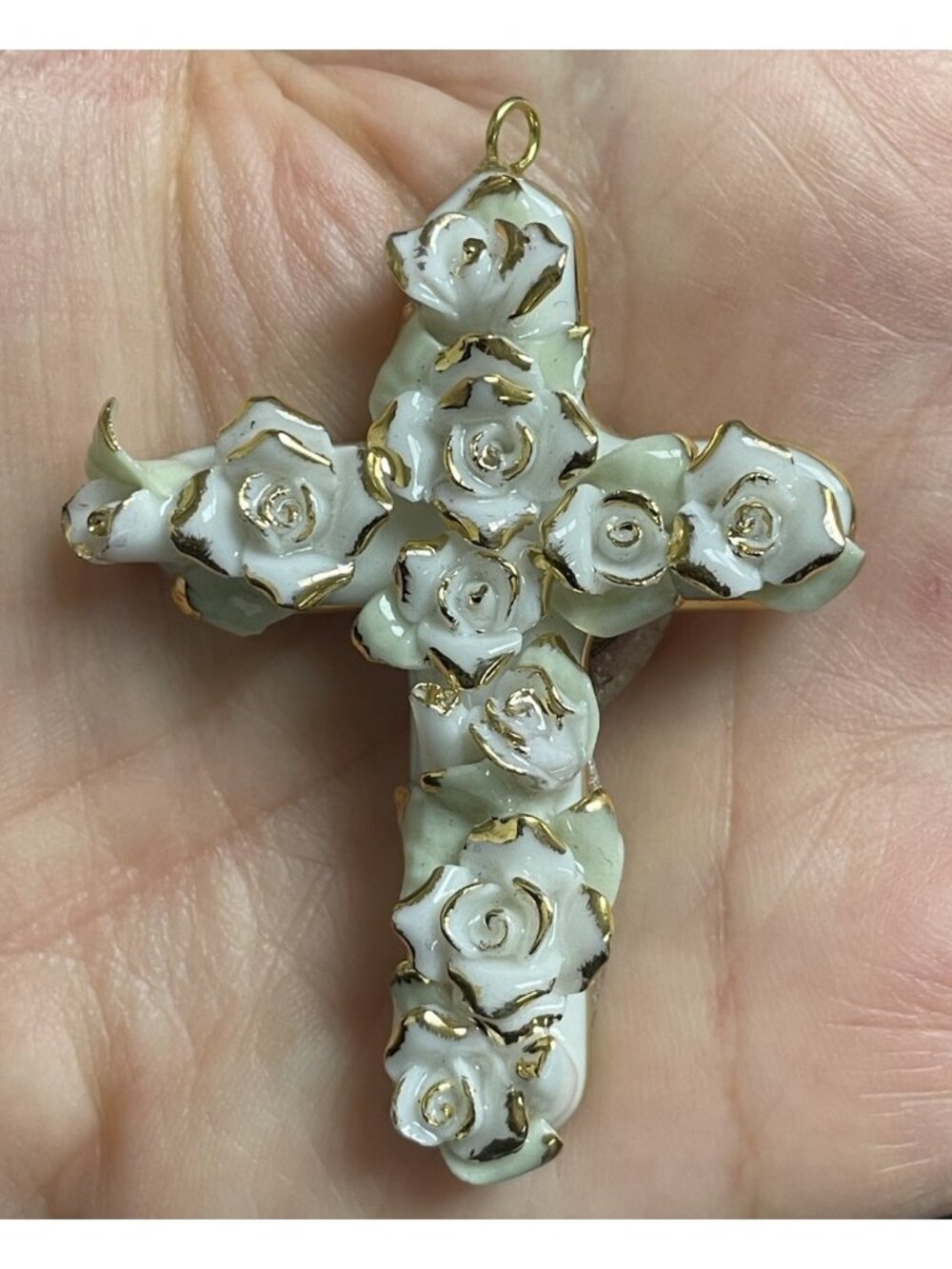 Vintage Appletree Design Floral Pendant Fine Porcelain Cross Rare